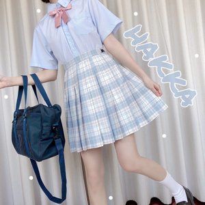 Cute Blue Plaid Pleated Skirt JK Japanese School Uniform Kawaii Girl